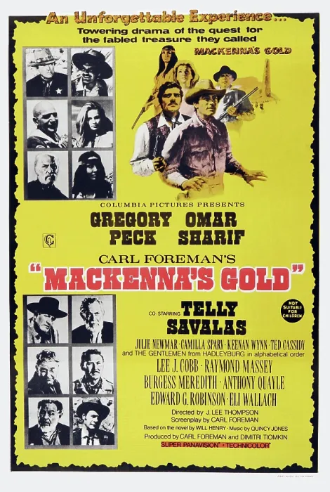Framed Print : MACKENNA'S GOLD, Australian poster, top left clockwise: Gregory Peck, Omar Sharif, Camilla Sparv, Julie Newmar, Keenan Wynn, Telly Savalas, 1969