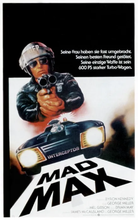 Framed Print : MAD MAX, top: Mel Gibson on German poster art, 1979 Framed Print : MAD MAX, top: Mel Gibson on German poster art, 1979