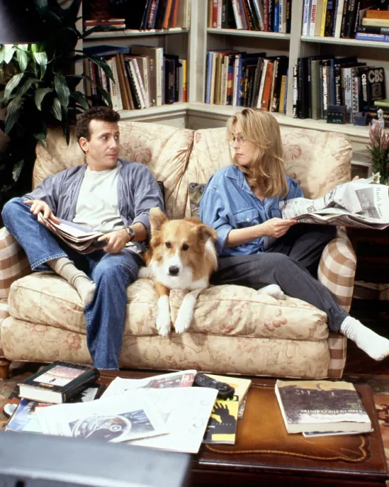 Framed Print : MAD ABOUT YOU, Paul Reiser, Maui the dog (as Murray), Helen Hunt, (1996-Season 4), 1993-99 Framed Print : MAD ABOUT YOU, Paul Reiser, Maui the dog (as Murray), Helen Hunt, (1996-Season 4), 1993-99