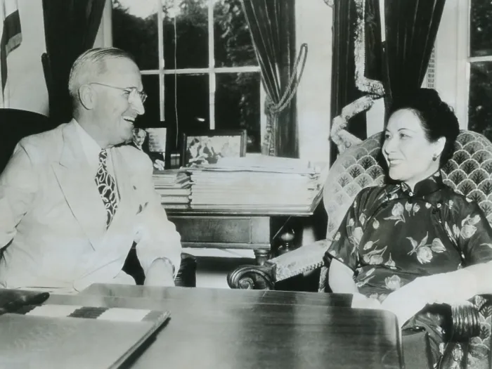 Framed Print : Madame Chiang Kai-Shek meeting with President Truman at the White House. The influential wife of the Chinese beleaguered leader was admired during China's struggles in WW II Framed Print : Madame Chiang Kai-Shek meeting with President Truman at the White House. The influential wife of the Chinese beleaguered leader was admired during China's struggles in WW II
