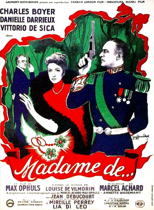 Framed Print : MADAME DE... (aka THE EARRINGS OF MADAME DE...), French poster, from left: Charles Boyer, Danielle Darrieux, Vittorio De Sica, 1953