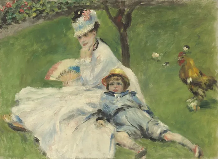 Framed Print : Madame Monet and Her Son, by Auguste Renoir, 1874, French impressionist painting, oil on canvas. Renoir was close to Monet and sometimes they worked together Framed Print : Madame Monet and Her Son, by Auguste Renoir, 1874, French impressionist painting, oil on canvas. Renoir was close to Monet and sometimes they worked together