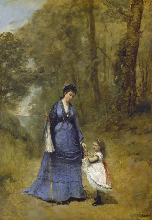 Framed Print : Madame Stumpf and Her Daughter, by Jean-Baptiste-Camille Corot, 1872, French painting, oil on canvas