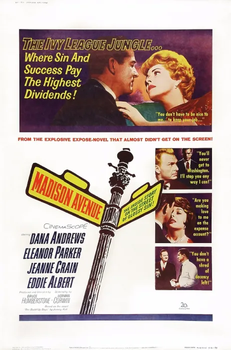 Framed Print : MADISON AVENUE, US poster art, top from left, Dana Andrews, Eleanor Parker; top inset: Eddie Albert, Dana Andrews; middle inset: Dana Andrews