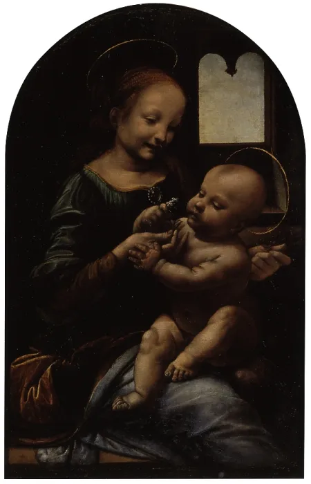 Framed Print : Madonna Benois, by Leonardo da Vinci, 1478 - 1480, 15th Century, oil on board relocated on canvas - Russia, St. Petersburg, The State Hermitage Museum. Whole artwork view