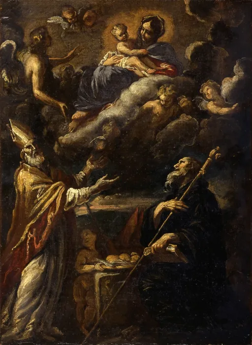 Framed Print : Madonna and Child, angels, holy bishop and saint monk, by Giuseppe Antonio Pianca, 1745 - 1755, 18th Century, oil on canvas - Italy, Lombardy, Milan, Castello Sforzesco Framed Print : Madonna and Child, angels, holy bishop and saint monk, by Giuseppe Antonio Pianca, 1745 - 1755, 18th Century, oil on canvas - Italy, Lombardy, Milan, Castello Sforzesco
