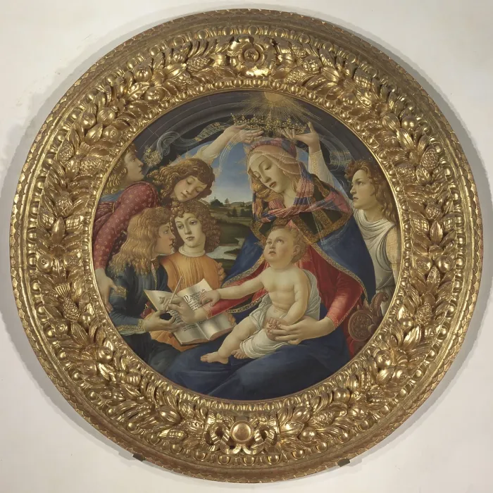 Framed Print : Madonna with Child and Five Angels (Madonna del Magnificat), by Sandro Filipepi Known as Botticelli, 1481 - 1483, 15th Century, tempera on panel, 118 cm - Italy, Tuscany Framed Print : Madonna with Child and Five Angels (Madonna del Magnificat), by Sandro Filipepi Known as Botticelli, 1481 - 1483, 15th Century, tempera on panel, 118 cm - Italy, Tuscany