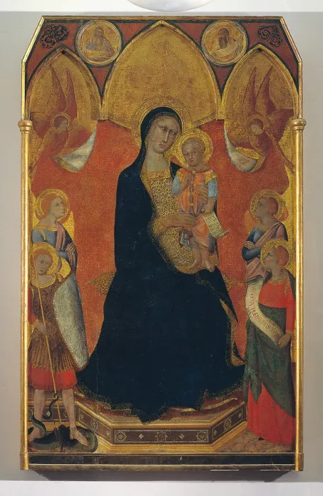 Framed Print : Madonna and Child Between Angels, Saints and Prophets, by Unknown Artist, 14th Century, - Italy, Tuscany, Florence, Settignano, Berenson Foundation. All Framed Print : Madonna and Child Between Angels, Saints and Prophets, by Unknown Artist, 14th Century, - Italy, Tuscany, Florence, Settignano, Berenson Foundation. All
