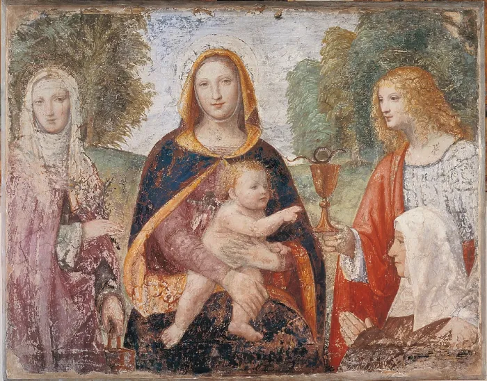 Framed Print : Madonna and Child, by Bernardino Luini, 1521 - 1523, 16th Century, fresco transferred to panel, cm 86 x 106 - Italy, Lombardy, Milan, Brera Art Gallery. All