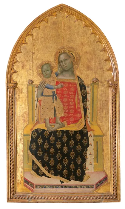 Framed Print : Madonna and Child Enthroned, by Allegretto Nuzi, 1372, 14th Century, tempera on panel, cm 167 x 96 - Italy, Marche, Pesaro Urbino, Urbino, Marche National Gallery