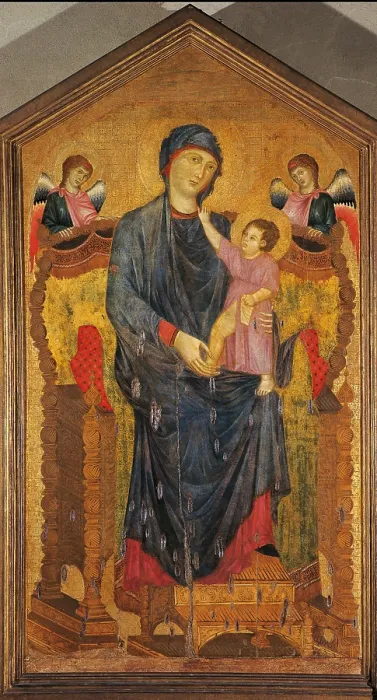Framed Print : Madonna and Child Enthroned with Two Angels, by Cenni di Pepo known as Cimabue, 1280 - 1299 about, 13th Century, panel, - Italy, Emilia Romagna, Bologna