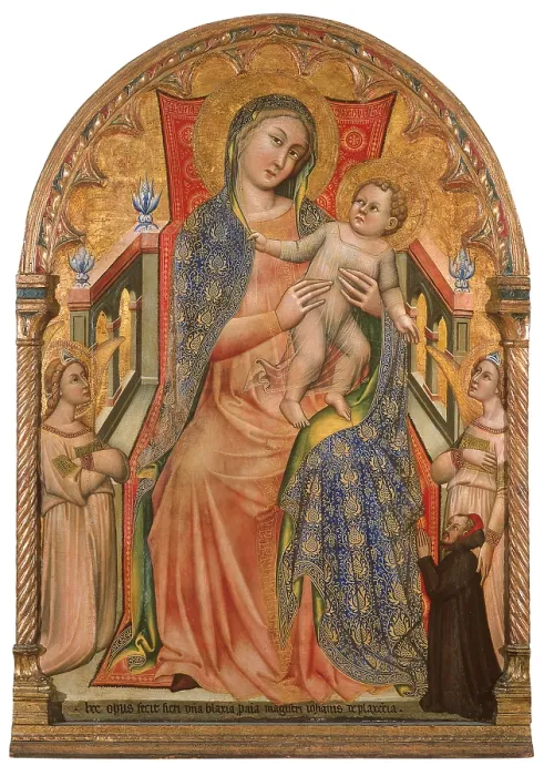 Framed Print : Madonna and Child Enthroned with a Donor, by Simone dei Crocifissi, 1378 about, 14th Century, tempera on panel, cm 142 x 99, 5 - Italy, Emilia Romagna, Bologna