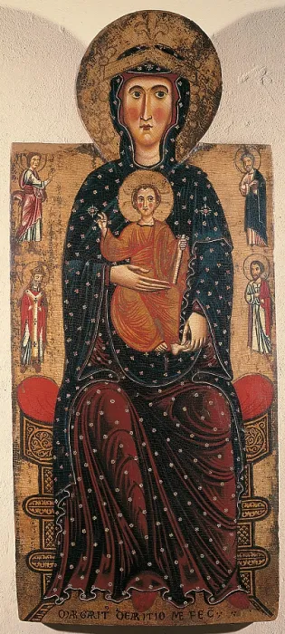 Framed Print : Madonna and Child Enthroned, by Margarito dArezzo, 13th Century, wood, - Italy, Tuscany, Arezzo, National Museum of Medieval and Modern Art. Full view