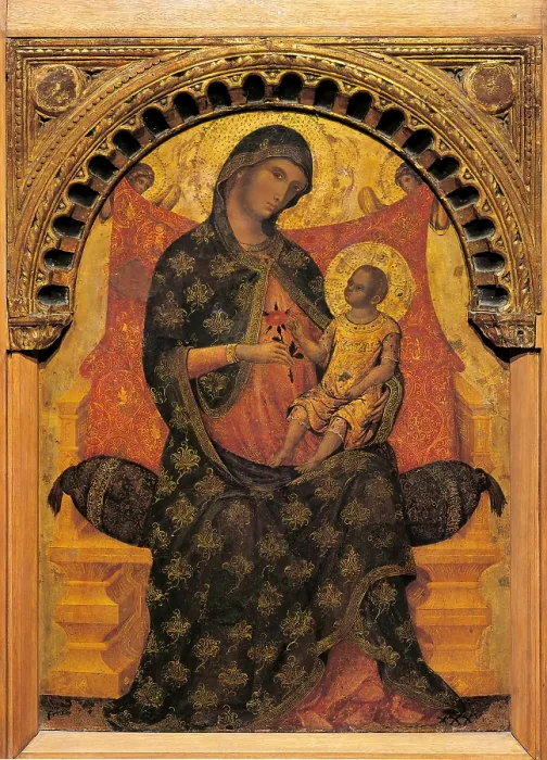 Framed Print : Madonna with Child Enthroned, by Paolo Veneziano, 1335 about, 14th Century, panel, cm 102 x 73 - Italy, Veneto, Venice, Accademia Art Galleries, from SantAlvise. All Framed Print : Madonna with Child Enthroned, by Paolo Veneziano, 1335 about, 14th Century, panel, cm 102 x 73 - Italy, Veneto, Venice, Accademia Art Galleries, from SantAlvise. All