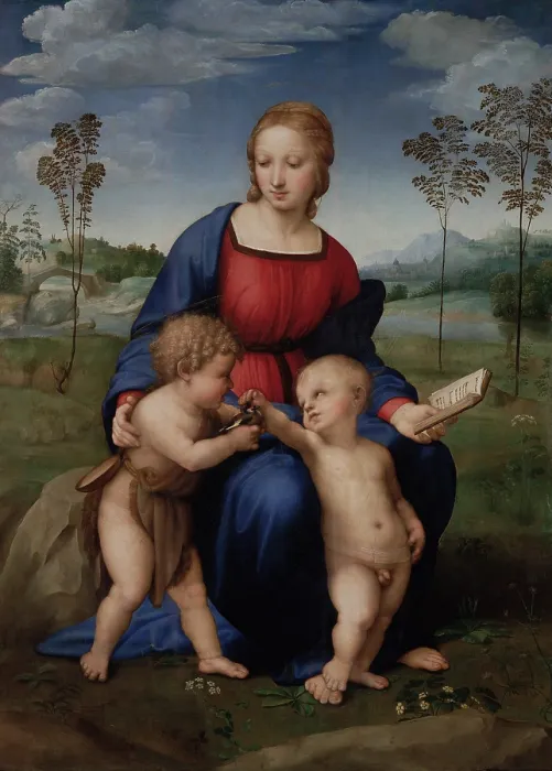 Framed Print : Madonna with Child and the Infant John the Baptist (Madonna of Goldfinch), by Sanzio Raffaello, 16th Century, 1506 -1507, oil on panel, cm 107 x 77 - Italy, Tuscany, Florence Framed Print : Madonna with Child and the Infant John the Baptist (Madonna of Goldfinch), by Sanzio Raffaello, 16th Century, 1506 -1507, oil on panel, cm 107 x 77 - Italy, Tuscany, Florence