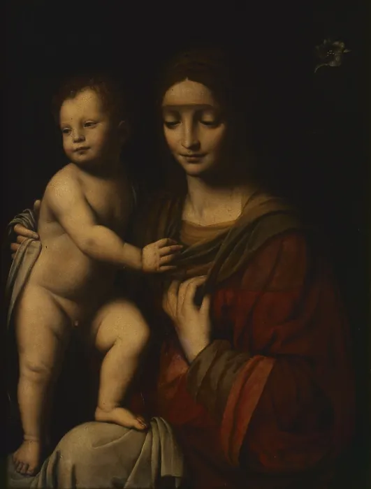 Framed Print : Madonna and Child (Madonna con Bambino), by Bernardino Luini, c. 1510-1520, 16th Century, oil on panel, 84 x 65 cm Framed Print : Madonna and Child (Madonna con Bambino), by Bernardino Luini, c. 1510-1520, 16th Century, oil on panel, 84 x 65 cm