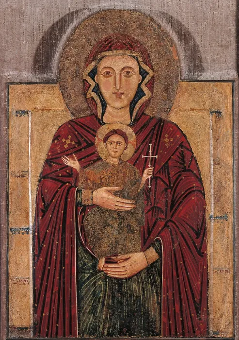 Framed Print : Madonna and Child, by Maestro della Madonna di SantAndrea a Rovezzano, 13th Century, cm 78 x 53 - Italy, Lazio, Rome, Palazzo Koch, Gualino collections. All