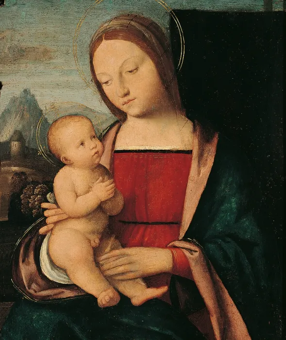 Framed Print : Madonna with Child, by Niccol Pisano Niccol Bartolomeo dellAbrugia o Brusis, 1480 - 1520 about, 15th Century - 16th Century, - Italy, Lombardy, Milan, Brera art gallery. All