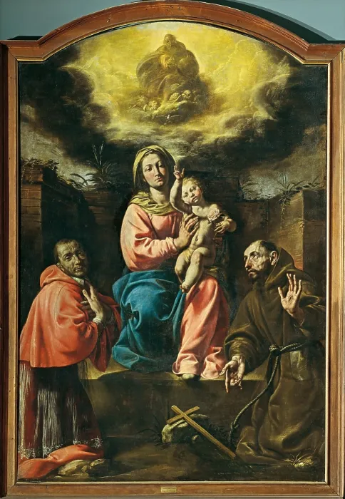 Framed Print : Madonna with Child and Saints Chales and Francis, by Antonio d'Errico also known as Tanzio da Varallo, 1628, 17th Century, oil on canvas, 285 x 190 cm - Italy, Piedmont