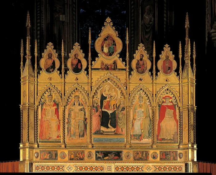 Framed Print : Madonna with Child and two Saints, by Gaddi Taddeo, attributed Giovanni del Biondo, 1372, 14th Century, panel, - Italy, Tuscany, Florence, Santa Croce Basilica. All