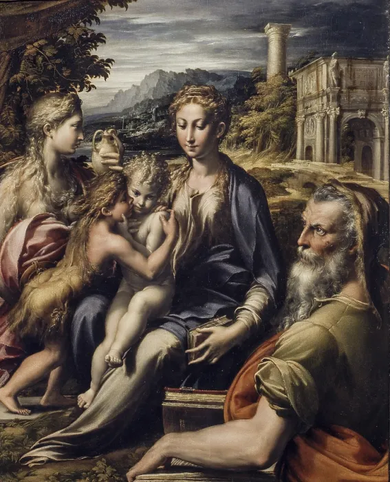 Framed Print : The Madonna and Child with Saints (Madonna con Bambino e santi, o Madonna di San Zaccaria), by Parmigianino, 1530, 16th Century, oil on board, 75, 50 x 60 cm - Italy, Tuscany