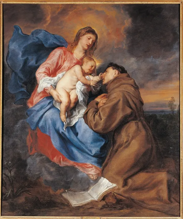 Framed Print : The Madonna with Child and St Anthony of Padua, by Anton o Antoon Van Dyck, 17th Century, oil on canvas, cm 189 x 158 - Italy, Lombardy, Milan, Brera art gallery. All