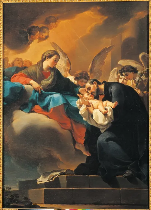 Framed Print : Madonna with Child and St Cajetan, by Gaetano Gandolfi, 1750 - 1799 about, 18th Century, oil on canvas, - Italy, Emilia Romagna, Bologna, Dagnini Collection. All Framed Print : Madonna with Child and St Cajetan, by Gaetano Gandolfi, 1750 - 1799 about, 18th Century, oil on canvas, - Italy, Emilia Romagna, Bologna, Dagnini Collection. All
