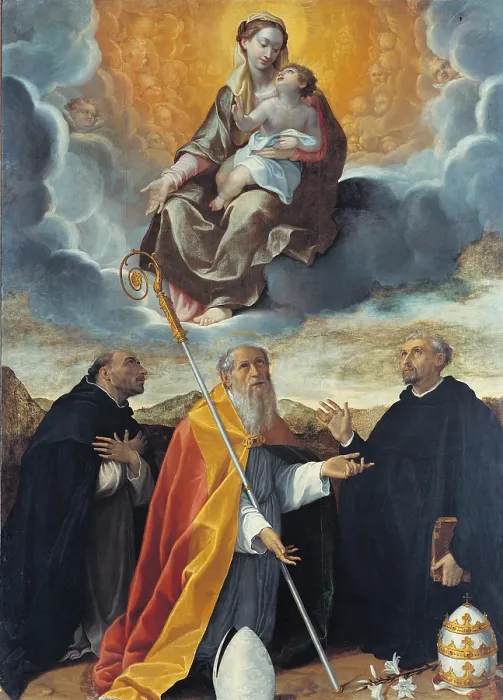 Framed Print : Madonna with Child and St Dominic (Madonna of the Rosary), by Bartolomeo Cesi, 1585 - 1591 about, 16th Century, oil on canvas, - Italy, Emilia Romagna, Bologna