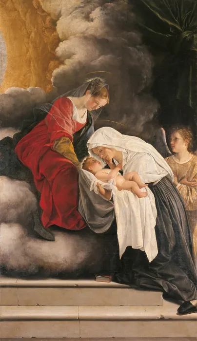 Framed Print : Madonna with Child with St Frances of Rome and anm angel, by Orazio Gentileschi, 1615 - 1618, 17th Century, oil on canvas, cm 270 x 157 - Italy, Marche, Pesaro Urbino, Urbino
