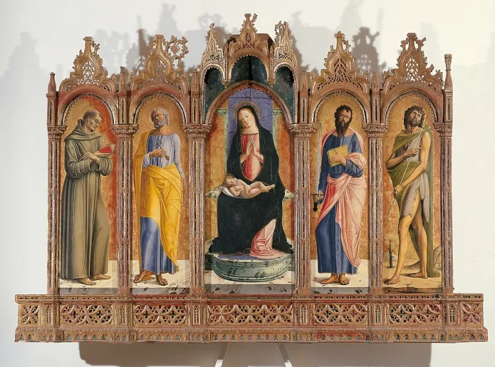 Framed Print : Madonna and Child with Sts Peter, Paul and John the Baptist, by Alvise Vivarini, 1476, 15th Century, tempera on panel, cm 167 x 238 - Italy, Marche, Pesaro Urbino, Urbino