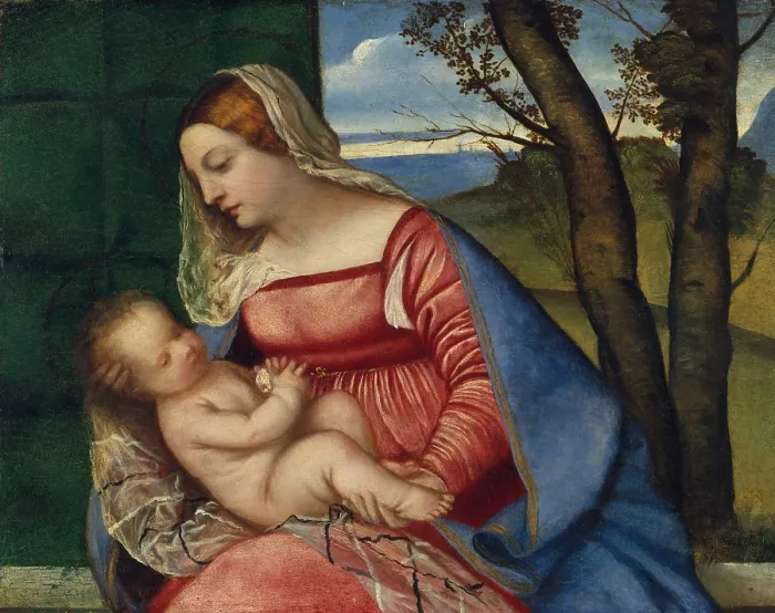 Framed Print : MADONNA AND CHILD, by Titian, 1508, Italian Renaissance painting, oil on canvas