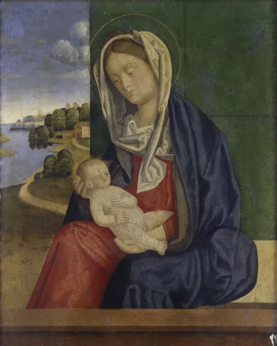 Framed Print : Madonna with Child, by Unknown Artist, 15th Century, oil on board - Italy, Lombardy, Brescia, Church of Saint Francis of Assisi. Whole artwork view