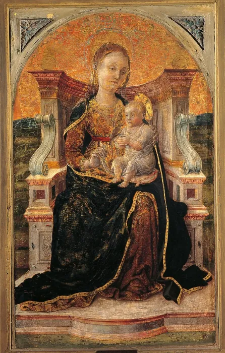 Framed Print : Madonna with Chiled Enthroned (Madonnina Ponzoni), by unknown cremonese or ferrarese artist, about 1450 - 1474, 15th century, painting on board - Italy, Lombardy, Cremona