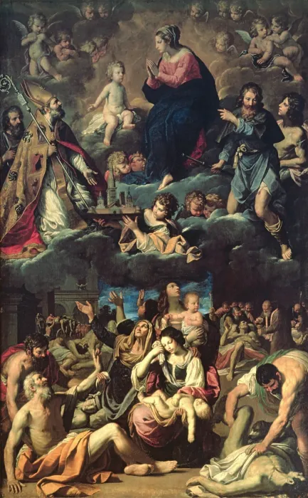 Framed Print : Madonna della Ghiara adored by St. Omobono, St. Geminianus, St. Rocco and St