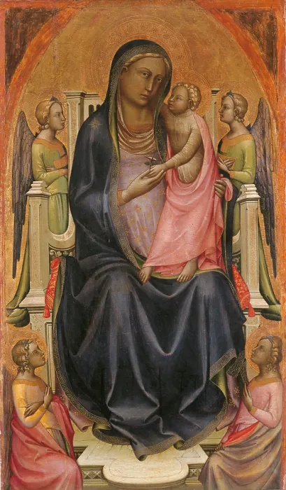 Framed Print : Madonna Enthroned with Child, by Pietro di Giovanni known as Lorenzo Monaco, 1402 - 1403 about, 15th Century, tempera on panel, cm 127, 5 x 75 - Italy, Emilia Romagna, Bologna