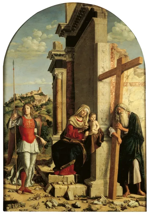 Framed Print : Madonna Enthroned and Child with Sts Michael the Archangel and Andrew, by Giovanni Battista Cima da Conegliano known as Cima da Conegliano, 1498 - 1500, 15th Century