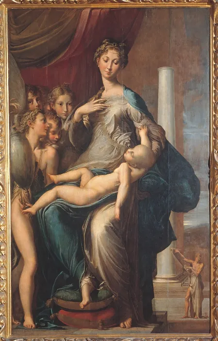 Framed Print : Madonna with the Long Neck, by Francesco Mazzola known as Parmigianino, 1534 - 1540 about, 16th Century, oil on panel, cm 216 x 132 - Italy, Tuscany, Florence, Uffizi Gallery