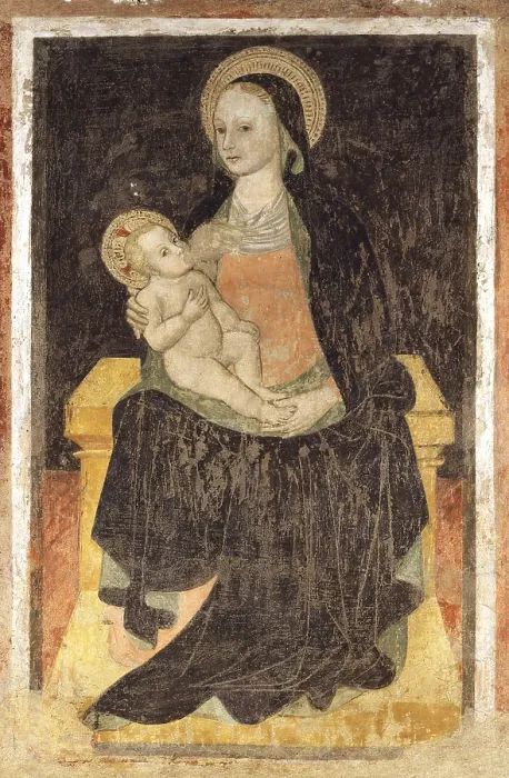 Framed Print : Madonna of the Milk, by unknown artist, 1280 - 1320, 13th - 14th century, detached fresco - Italy, Lombardy, Milan, Basilica of Saint Eustorgius. Whole artwork's view Framed Print : Madonna of the Milk, by unknown artist, 1280 - 1320, 13th - 14th century, detached fresco - Italy, Lombardy, Milan, Basilica of Saint Eustorgius. Whole artwork's view