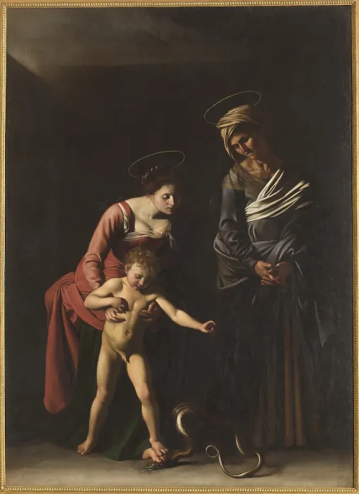 Framed Print : Madonna Palafrenieri, by Michelangelo Merisi known as Caravaggio, 1605, 17th Century, oil on canvas, cm 292 x 211 - Italy, Lazio, Rome, Borghese Gallery. All