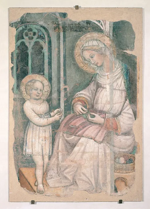 Framed Print : Madonna and the Playing Child, by Gherardo Starnina, 1390 - 1410 about, 14th Century, - Italy, Tuscany, Florence, Santa Croce Museum. All. Removed detached fresco Framed Print : Madonna and the Playing Child, by Gherardo Starnina, 1390 - 1410 about, 14th Century, - Italy, Tuscany, Florence, Santa Croce Museum. All. Removed detached fresco