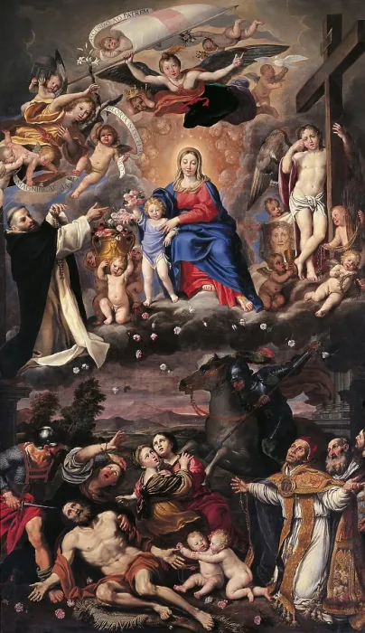 Framed Print : Madonna of the Rosary, by Domenico Zampieri known as il Domenichino, 1617 - 1625, 17th Century, oil on canvas, cm 498 x 289 - Italy, Emilia Romagna, Bologna