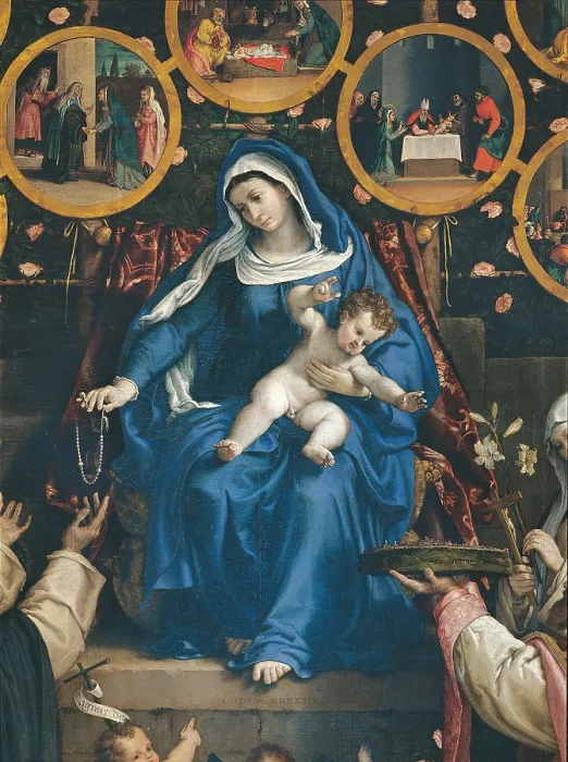 Framed Print : Madonna of the Rosary, by Lorenzo Lotto, 1539, 16th Century, oil on canvas, cm 384 x 264 - Italy, Marche, Macerata, Cingoli, Civic Picture Gallery