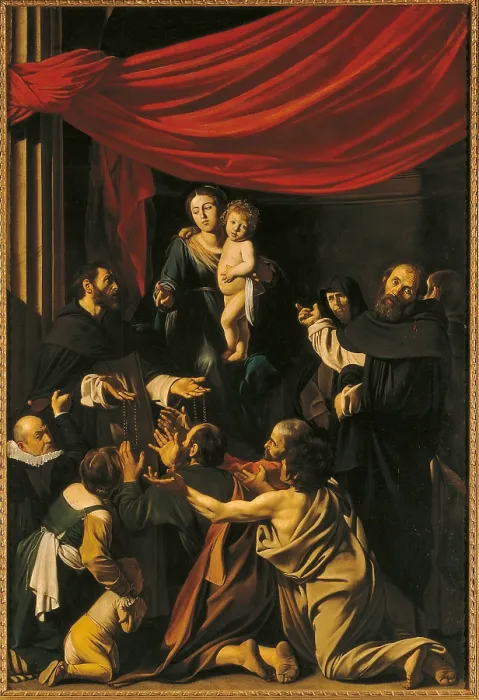 Framed Print : Madonna of the Rosary, by Michelangelo Merisi known as Caravaggio, 1606 - 1607, 17th Century, oil on canvas, cm 364, 5 x 249, 5 - Austria, Wien, Kunsthistorisches Museum, inv. 147