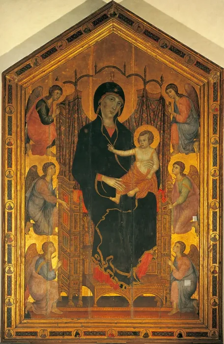 Framed Print : Madonna Ruccellai (Madonna Enthroned with Child and Six Angels) (Majesty), by Duccio di Buoninsegna, 1285 about, 13th Century, tempera on panel with gold ground