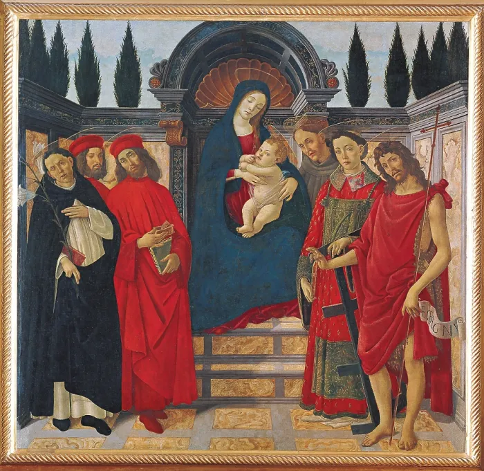Framed Print : Madonna with Saints (Altarpiece of Trebbio), by Sandro Filipepi Known as Botticelli, 1480 - 1485 about, 15th Century, panel, cm 177 x 205 - Italy, Tuscany, Florence