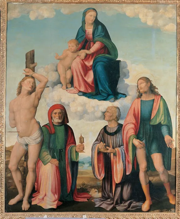 Framed Print : Madonna and Saints, by Innocenzo Francucci known as Innocenzo da Imola, 1521 - 1522, 16th Century, - Italy, Emilia Romagna, Ravenna, Bagnara di Romagna