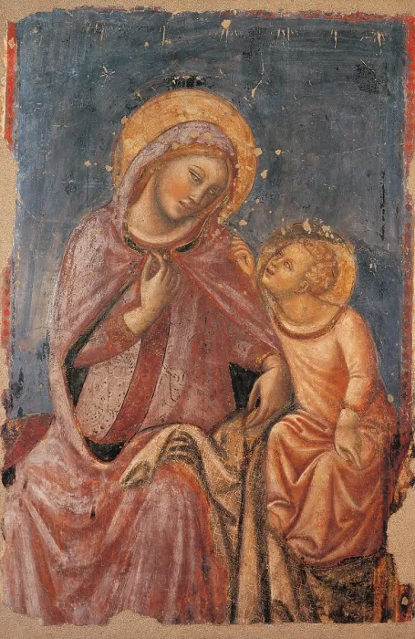 Framed Print : Madonna Sewing, by Vitale degli Equi known as Vitale da Bologna, 1330 - 1340, 14th Century, tempera and oil on panel, detached painted mural, - Italy, Emilia Romagna, Bologna Framed Print : Madonna Sewing, by Vitale degli Equi known as Vitale da Bologna, 1330 - 1340, 14th Century, tempera and oil on panel, detached painted mural, - Italy, Emilia Romagna, Bologna