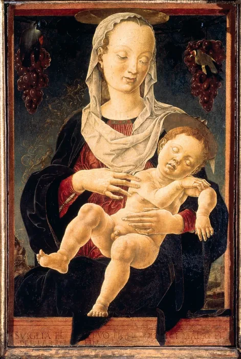 Framed Print : Madonna with the Sleeping Child (Madonna of the Zodiac), by Cosm Tura, 1460 - 1463 about, 15th Century, tempera on panel, cm 61 x 41 - Italy, Veneto, Venice