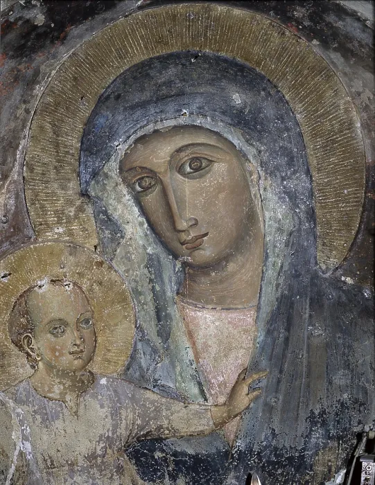 Framed Print : Madonna, by Unknown Artist, 14th Century, fresco - Italy, Calabria, Castrovillari, Church of Holy Mary of the Castle. Detail. Madonna with Child Framed Print : Madonna, by Unknown Artist, 14th Century, fresco - Italy, Calabria, Castrovillari, Church of Holy Mary of the Castle. Detail. Madonna with Child