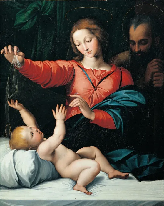 Framed Print : Madonna with the Veil, by attributed to Giovanni Battista Salvi known as Sassoferrato, 1580 - 1599 about, 16th Century, oil on canvas, cm 85 x 69 - Italy, Lombardy, Milan